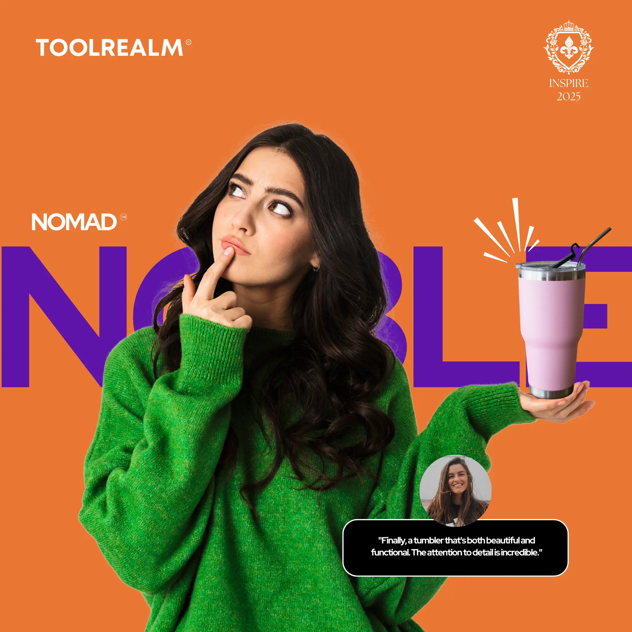 For what I assume is a brand design application image:
"NOMAD brand identity applied across sustainable packaging and marketing materials, demonstrating cohesive design system with topographical patterns and premium typography